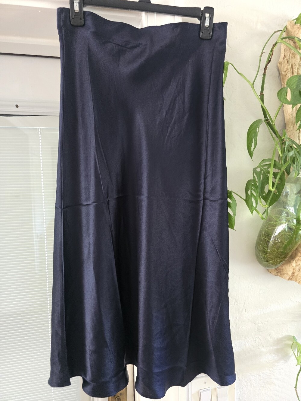 Quince Navy Washable Silk Midi Skirt